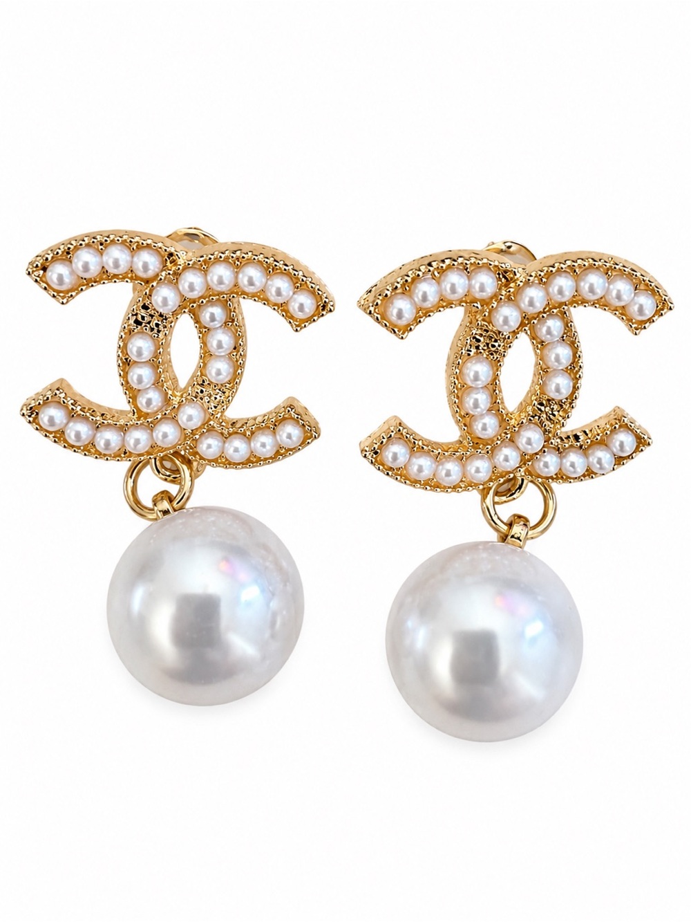 NWT CC Gold Tone Pearl Drop Statement Earrings - Picture 2 of 3